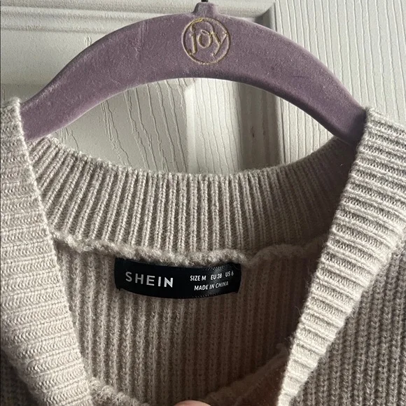 SHEIN Beige and Black Striped Crew Neck Sweater - Picture 2 of 3